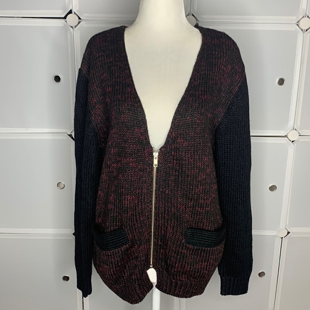 H&M Divided Heavy Oversized V Neck Zip Up cardigan Sweater Size 4